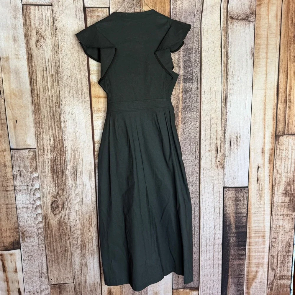 A.L.C. Ruffle Sleeve Wrap Midi Dress Black Quiet Luxury Modern‎ Size 4